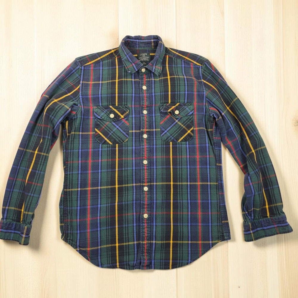 J.Crew Mens Heavyweight Flannel Shirt Green Blue Red Yellow Plaid Size M 2727